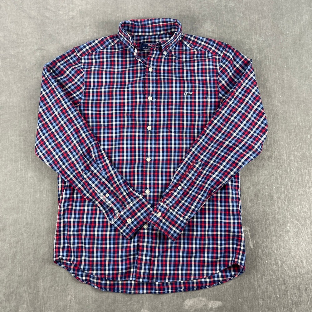 Vineyard Vines Mens S Red Blue Gingham Button Down Whale Logo Shirt
